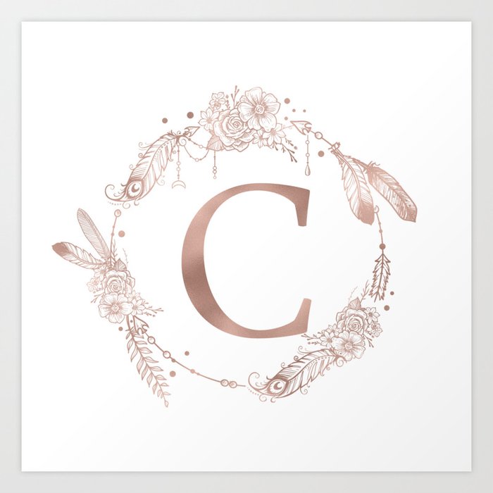 Letter C Rose Gold Pink Initial Monogram Art Print