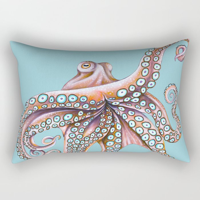 Octopus Tentacles Pink Blue Teal Kraken Art Rectangular Pillow
