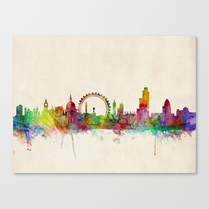 London Skyline Watercolor Canvas Print