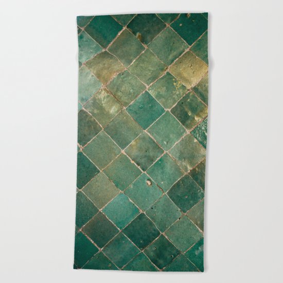 Green Moroccan Pattern Tile Beach Towel