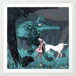 Woman Wolf wandering | magical forest/  Art Print