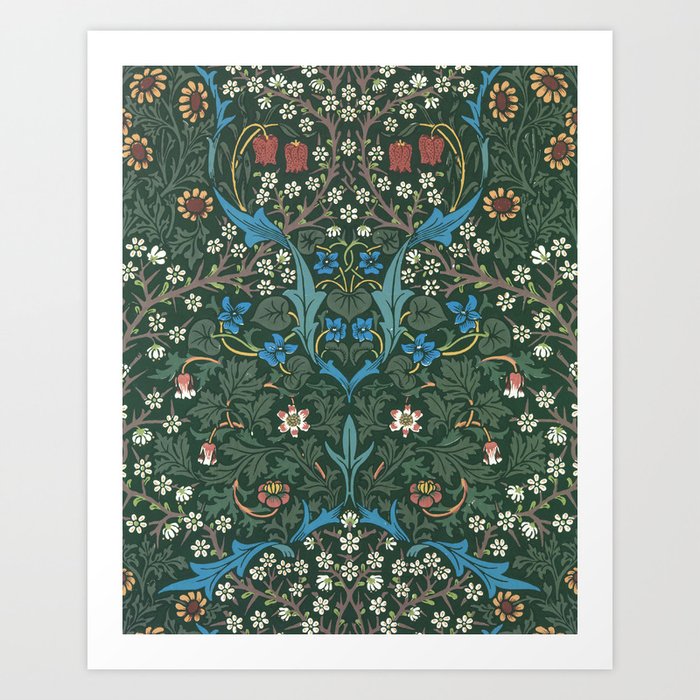 William Morris Blackthorn Wallpaper Block Print Pattern 1892 Art