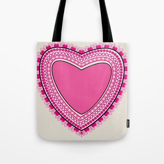 Doodle corazon rosa Tote Bag