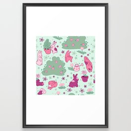 Pink Bunny Pattern Framed Art Print