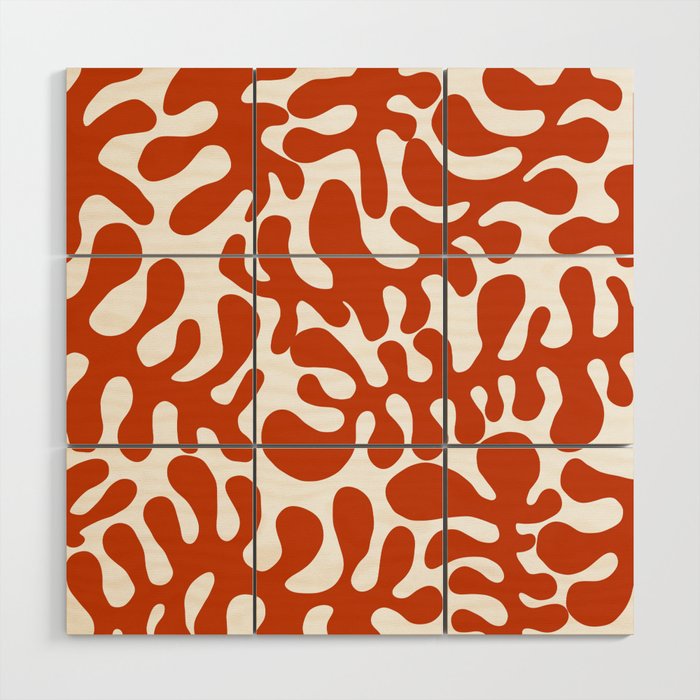 Orange Matisse cut outs seaweed pattern on white background Wood Wall Art