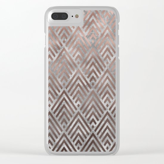 Rosegold foil triangles on grey grunge background Clear iPhone Case