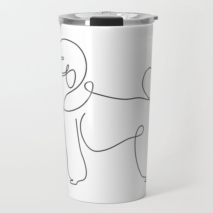 Single Continuous Line Drawing Adorable Poodle Travel Mug