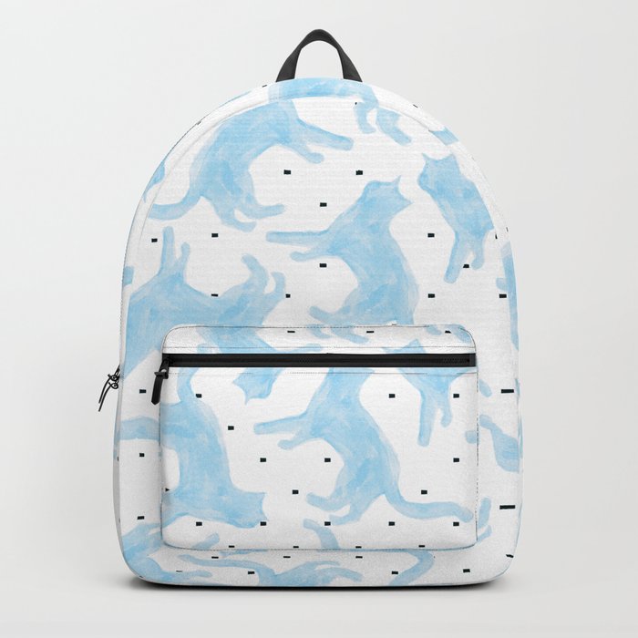 Geometric hand painted pastel blue black cats Backpack