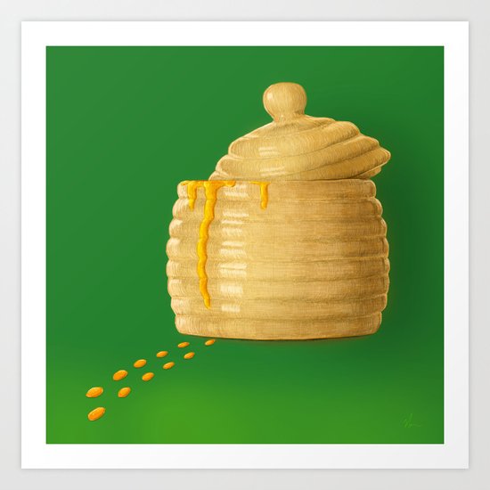 Dip Into The Honey Jar - Green Painting Art Print
