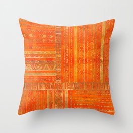 Tribal Ethnic pattern gold on bright orange Throw Pillow