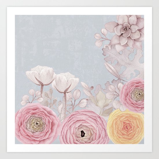 Floral Spring Greatings - Pastel Flowers on #Society6 Art Print