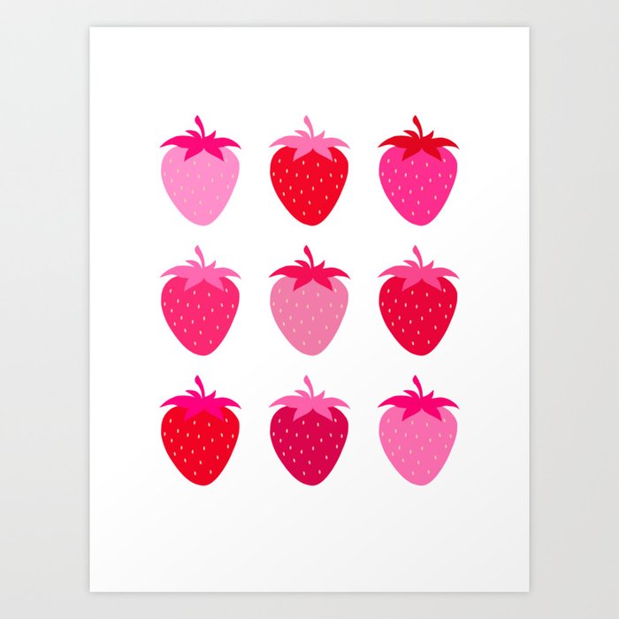 Pink And Red Strawberries Art Print