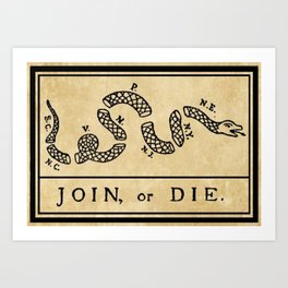 1776 "Join, or Die" Revolutionary War flag with 13 colonies, snake & no colors by Benjamin Franklin Art Print