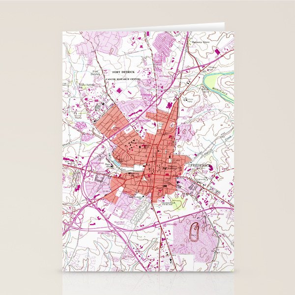 Vintage Map of Frederick Maryland (1953) 2 Stationery Cards by