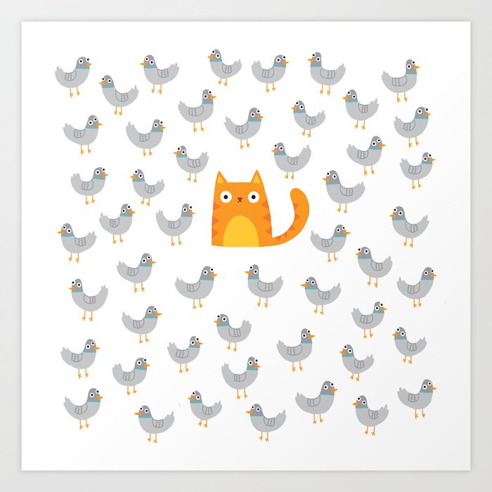 Cat Among The Pigeons Art Print By Dinomike Society6