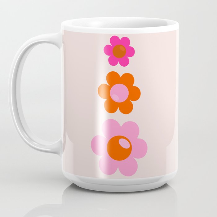 Les Fleurs, 01 - Abstract Retro Floral, Pink And Orange Print Preppy  Flowers Coffee Mug by Daily Regina Designs