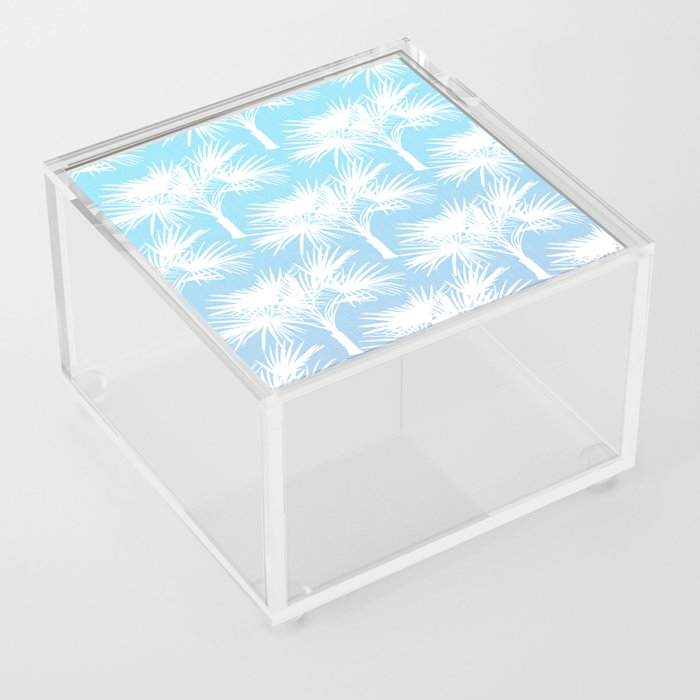 70’s Sky Blue Ombre Tropical Palm Trees Summer California Florida Botanical Silhouette Pattern Acrylic Box