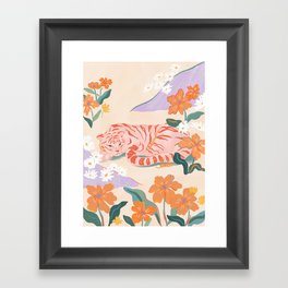 Pink Tiger in Wild Garden  Framed Art Print