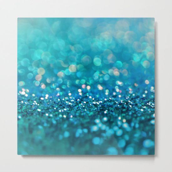 Aqua turquoise blue shiny glitter print effect- Sparkle Luxury Backdrop Metal Print