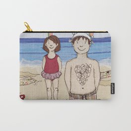 Embroidered Father and Daughter Beach Illustration Carry-All Pouch