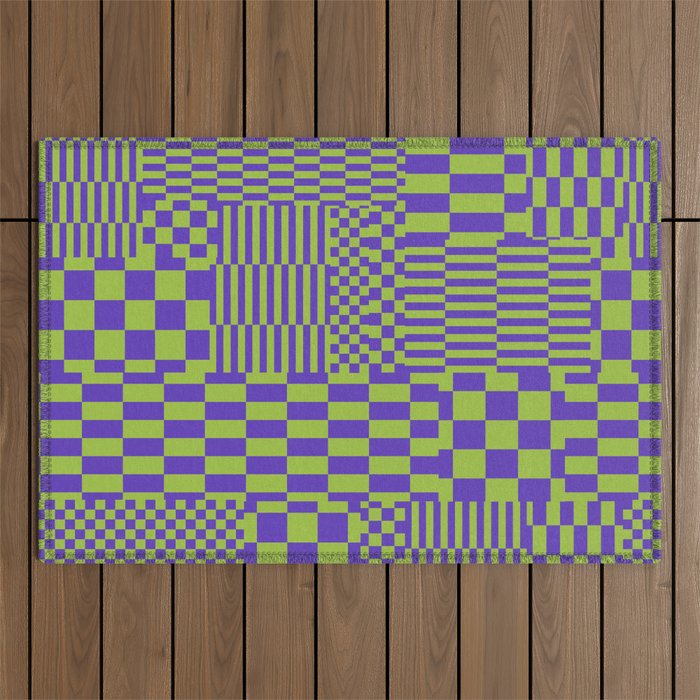 Glitchy Checkers // Purple & Green Outdoor Rug