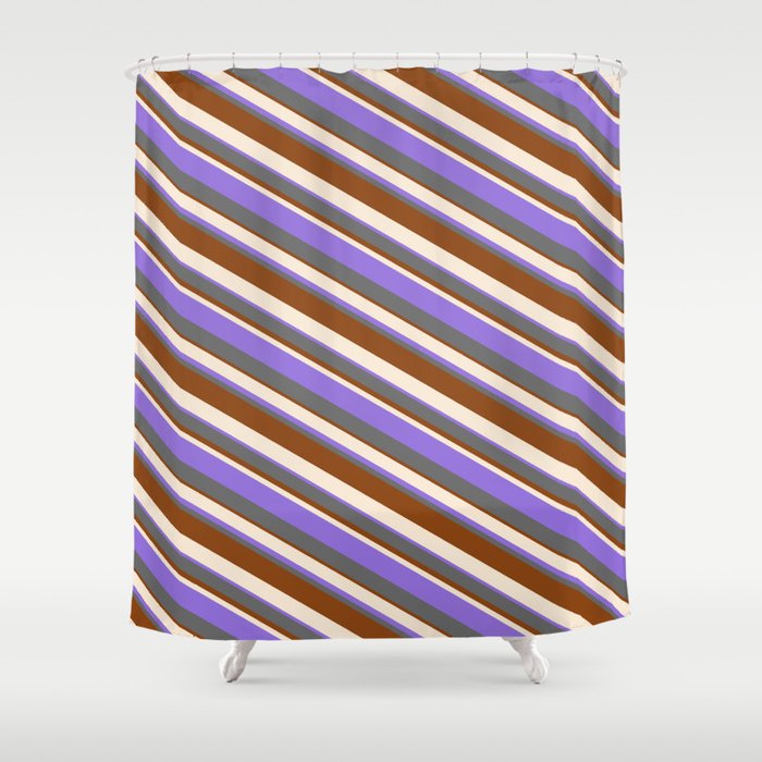 Beige, Purple, Dim Grey, and Brown Colored Striped/Lined Pattern Shower Curtain