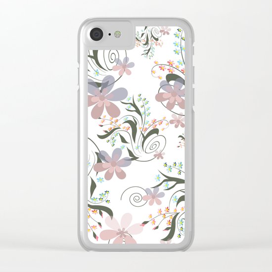 Pink blue flowers . floral pattern , flowers , illustration flowers , textiles flower , pink flowers Clear iPhone Case
