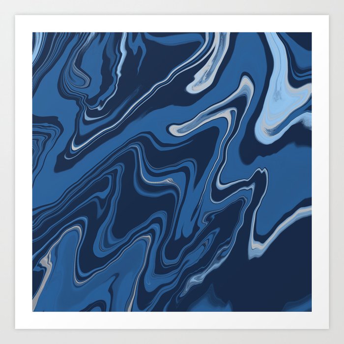 Wavy Liquid Marble - Blue Art Print