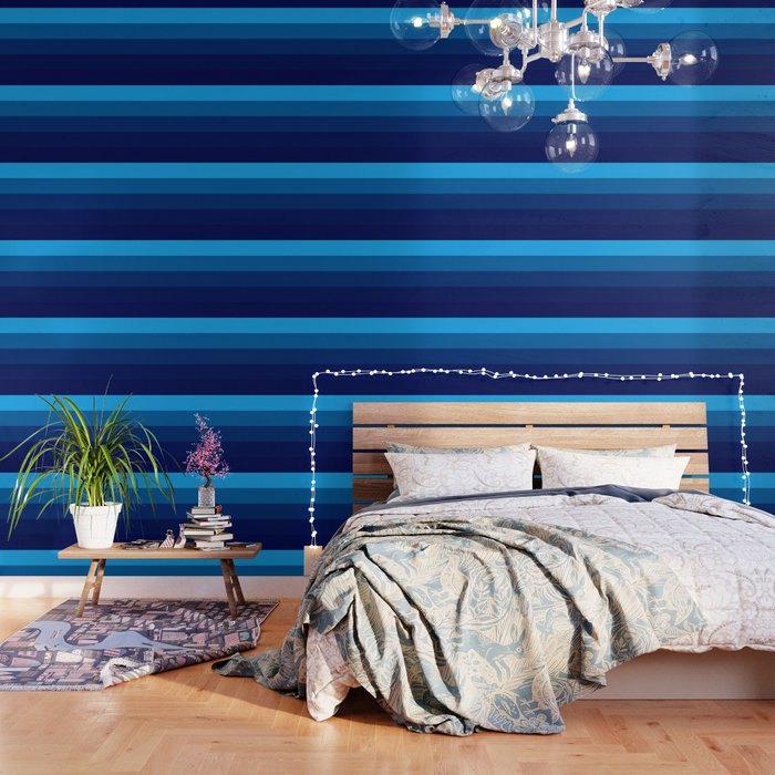Blue Ombre Stripes Wallpaper