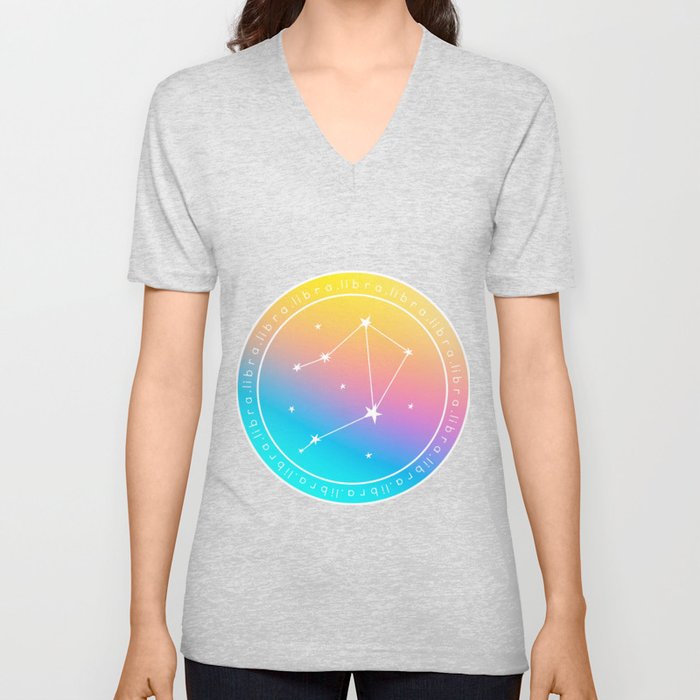 Libra Zodiac | Rainbow Circle V Neck T Shirt