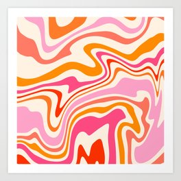 70s Psychedelia Orange Pink Swirl Abstract Art Print