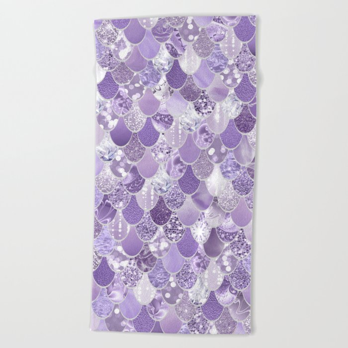 Mermaid Scales, Aesthetic Purple Beach Towel
