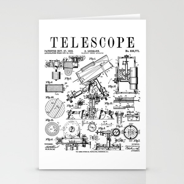 Astronomy Teacher Astronomer Telescope Vintage Patent Print Stationery Cards