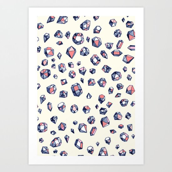 Navy & Coral Crystals Art Print