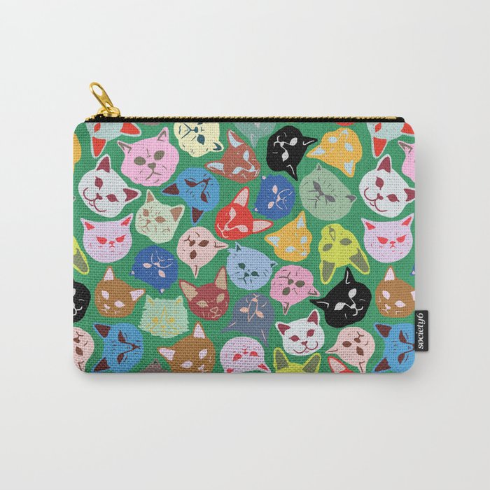 Cat Heads Pattern Carry-All Pouch | Painting, Digital, Acrylic, Watercolor, Pattern, Illustration, Drawing, Cat-heads, Black-cat, Blue