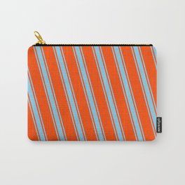 [ Thumbnail: Red and Sky Blue Colored Pattern of Stripes Carry-All Pouch ]