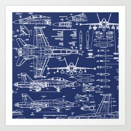 F-18 Blueprints Art Print