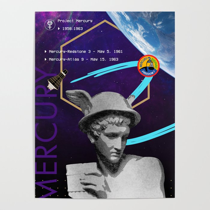Ancient Gods and Planets: NASA Project Mercury [synthwave/vaporwave/retrowave/cyberpunk] Poster
