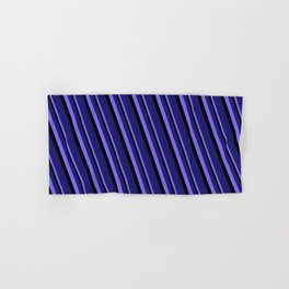 [ Thumbnail: Medium Slate Blue, Black, and Midnight Blue Colored Stripes Pattern Hand & Bath Towel ]