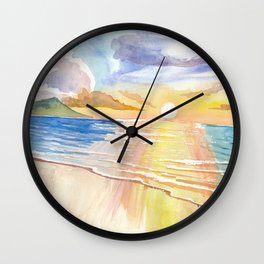 Maui Hawaii Lonely Beach Scene with Sunset Wall Clock