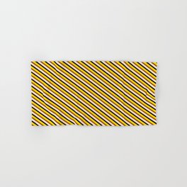[ Thumbnail: Yellow, Brown, Bisque, and Black Colored Lines/Stripes Pattern Hand & Bath Towel ]