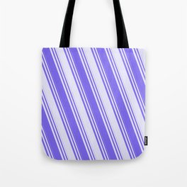 [ Thumbnail: Medium Slate Blue & Lavender Colored Striped Pattern Tote Bag ]