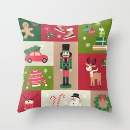 Retro Christmas patchwork Throw Pillow