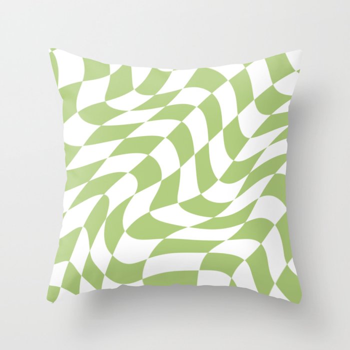 Wavy Matcha Green Checkered Print Throw Pillow