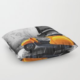 Orange Vespa in Bologna Black and White Photography Floor Pillow