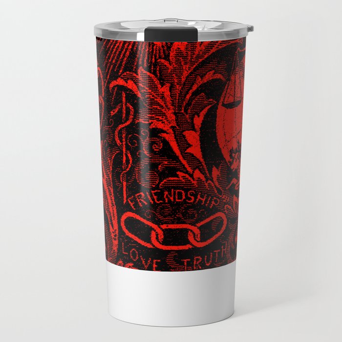Red and Black IOOF  Woven Symbolism Tapestry Travel Mug