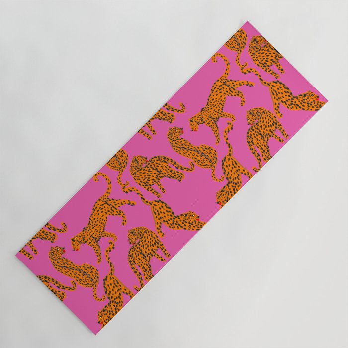 Abstract leopard with red lips illustration in fuchsia background  Yoga Mat