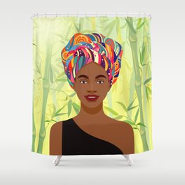 Set of young attractive african american women, Landscape of bamboo stems and leaves background. 1/3 Shower Curtain | Black History, Afro American Woman, Girl Power, Abstract Digital Art, Womans Face, Drawing, Beautiful Woman, Black And White, Abstract Designs, Girls Power 