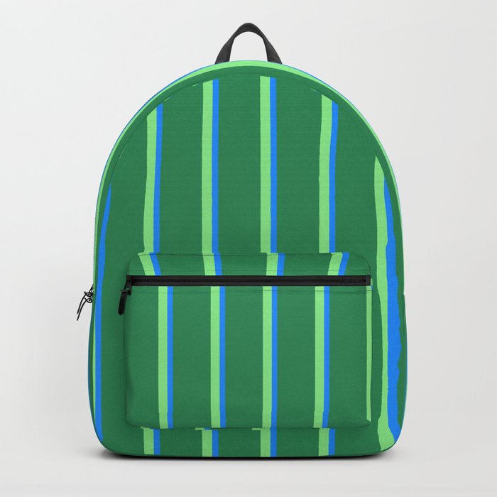 Light Green, Blue & Sea Green Colored Lines Pattern Backpack