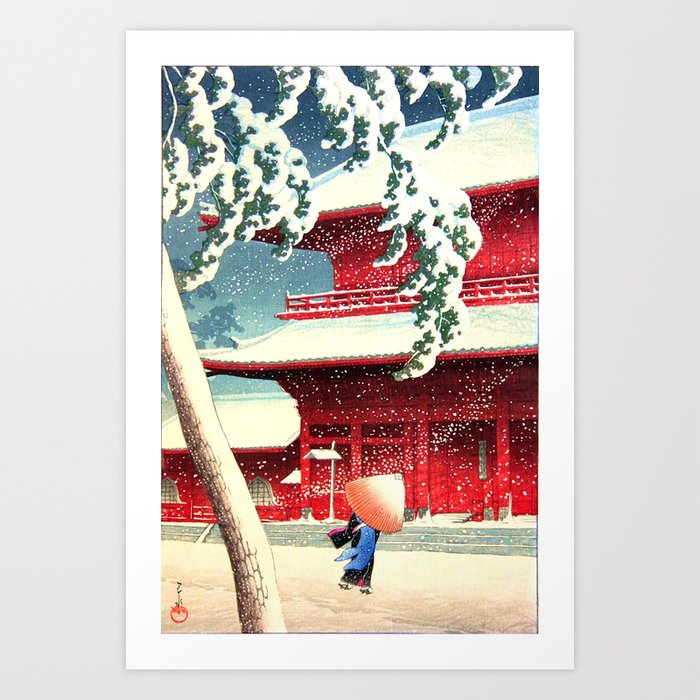 Zojoji Temple in Snow by Kawase Hasui - Japanese Vintage Woodblock Ukiyo-e Painting Art Print